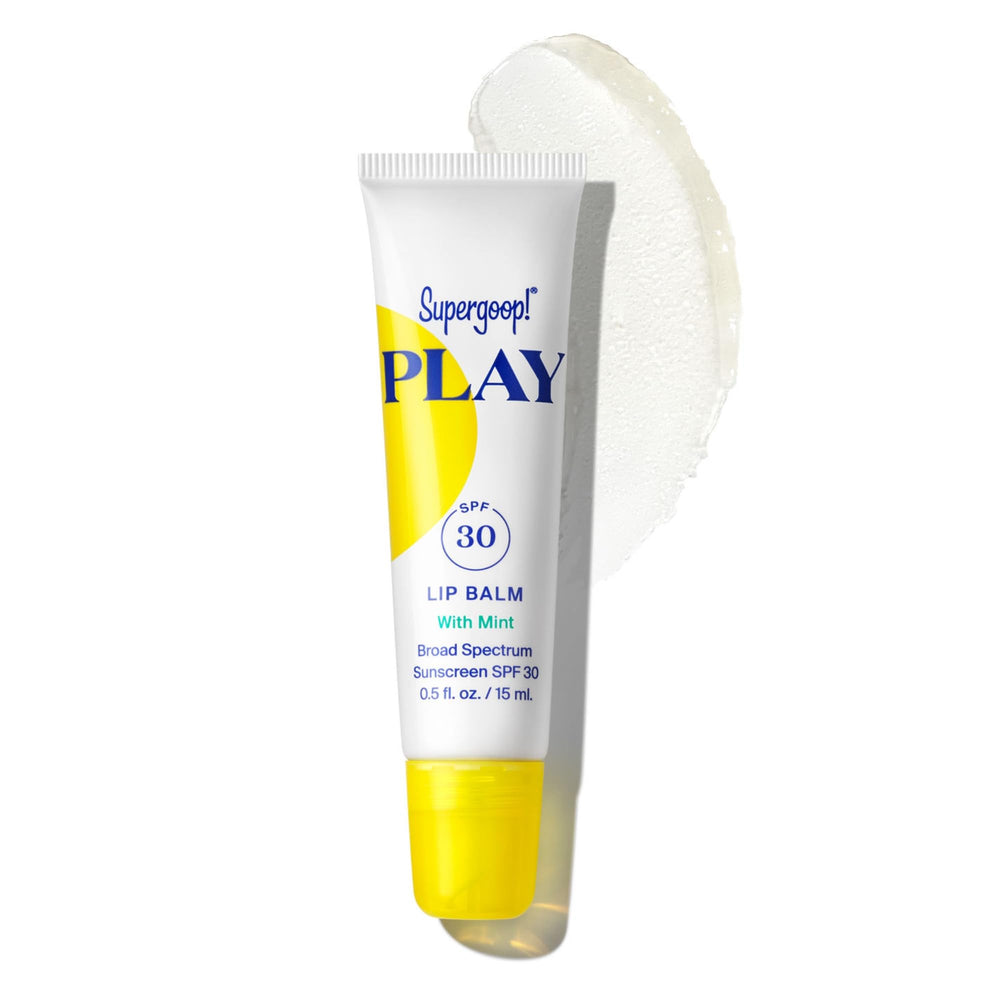 Supergoop! PLAY Lip Balm SPF 30 mint tube for hydrating sun protection.