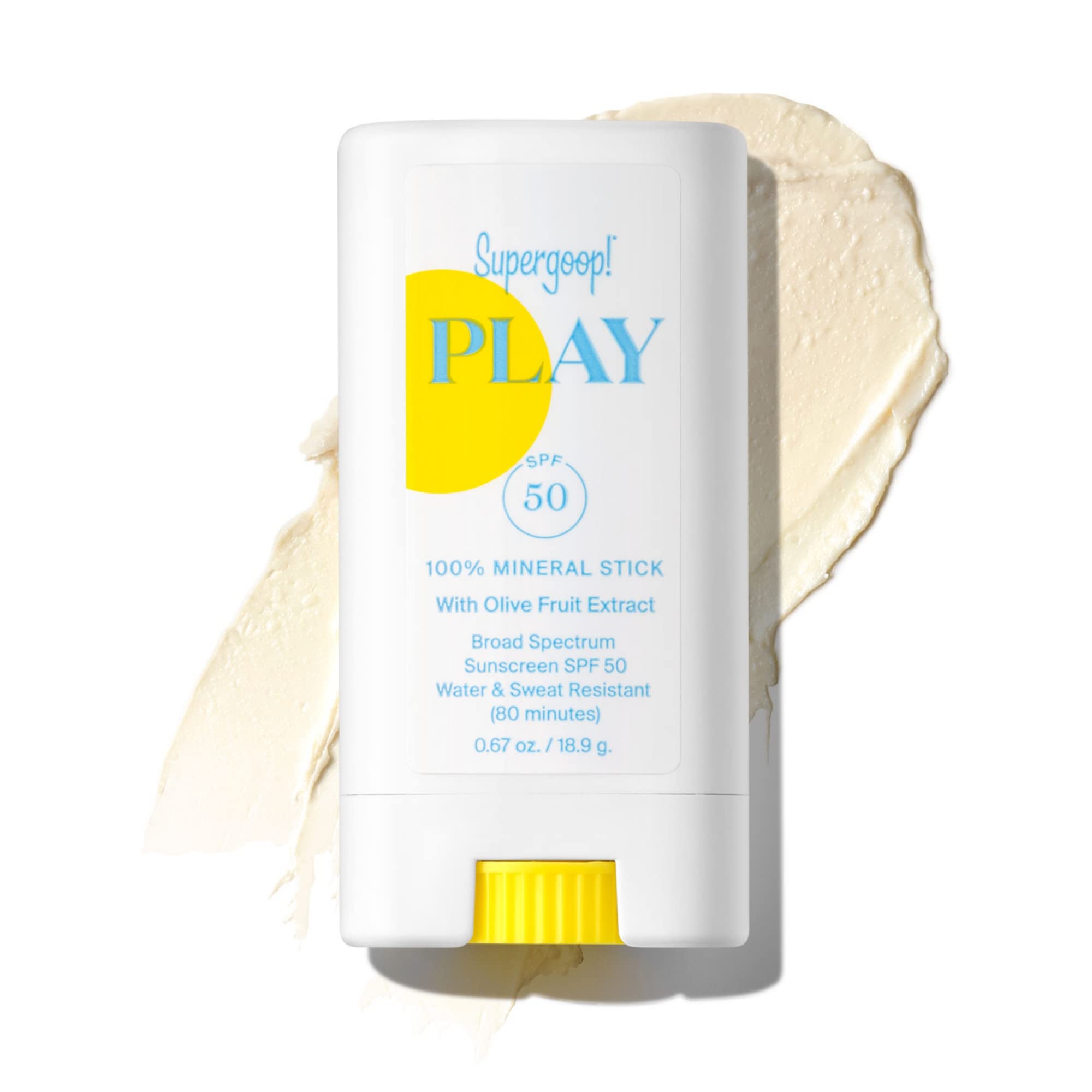 Supergoop PLAY Mineral Stick SPF 50 on the face offers portable broad-spectrum protection
