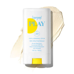 Supergoop PLAY Mineral Stick SPF 50 on the face offers portable broad-spectrum protection