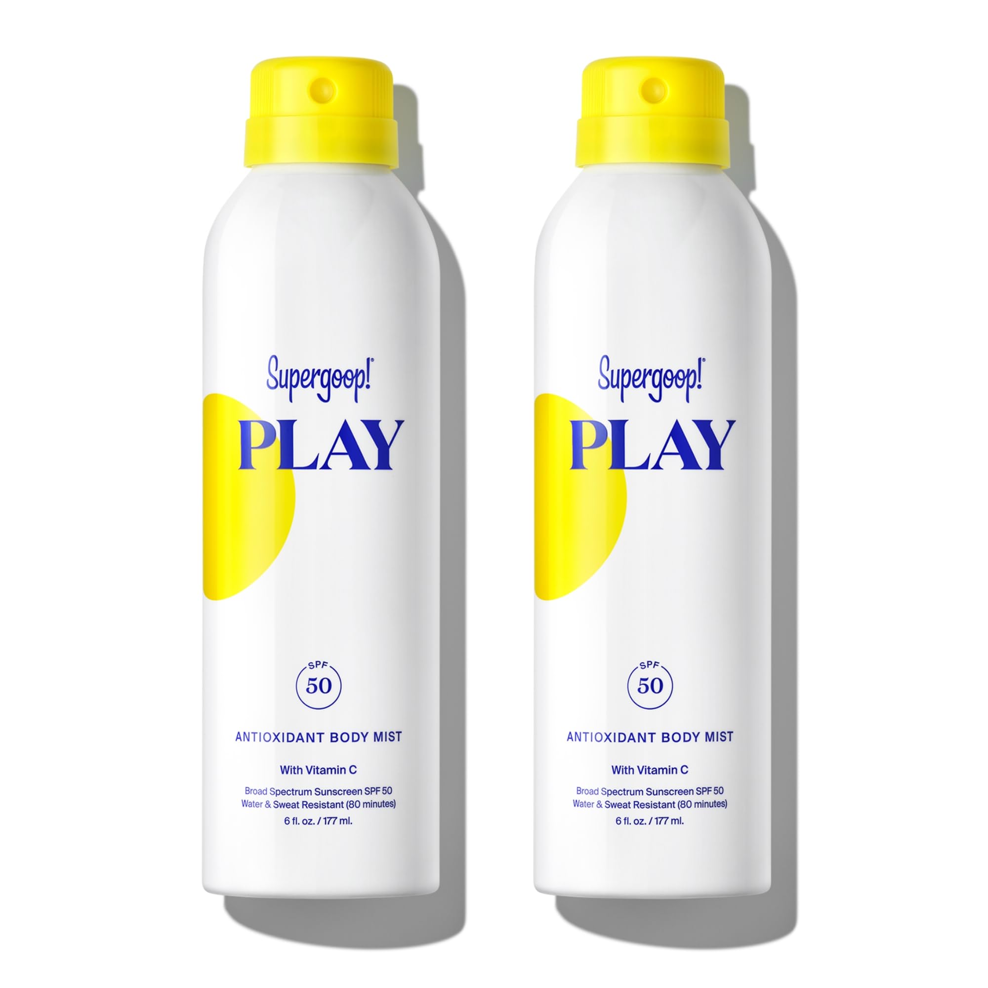 Supergoop! PLAY SPF50 body mist bottle for quick broad-spectrum protection.