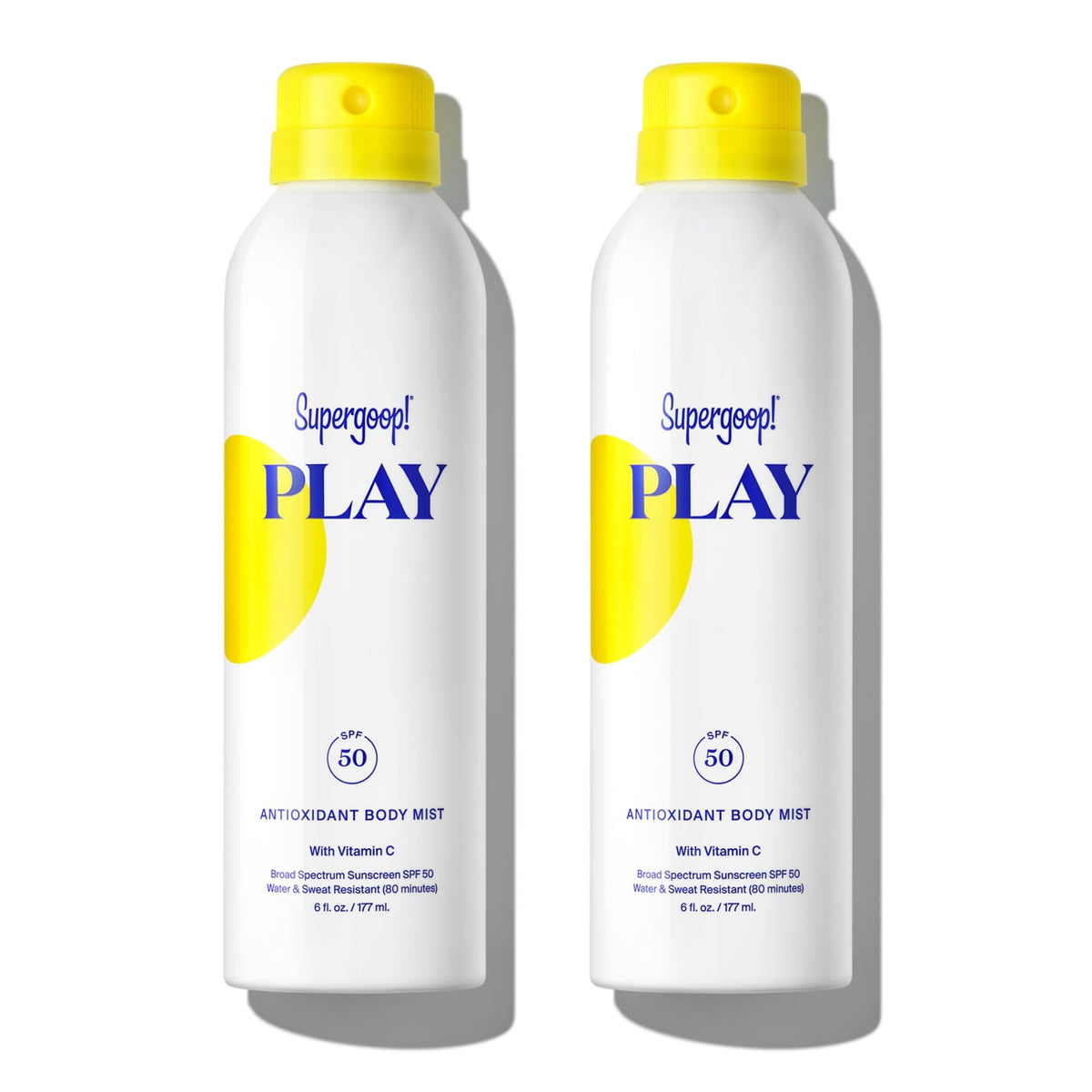 Supergoop! PLAY SPF50 body mist bottle for quick broad-spectrum protection.