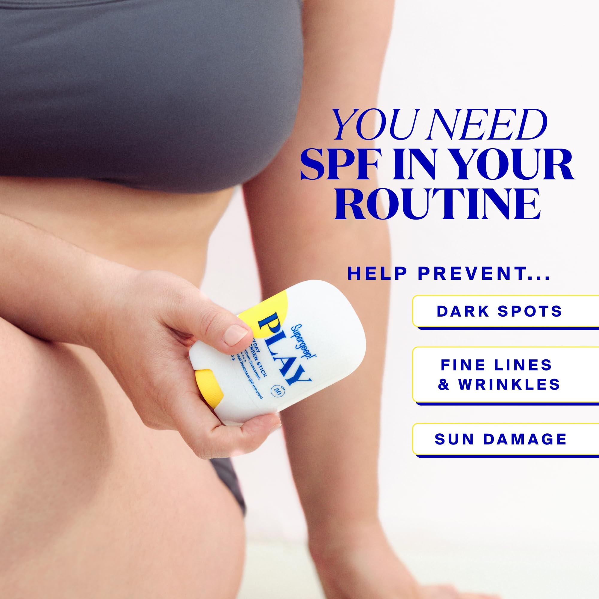 Supergoop PLAY compact sunscreen stick in purse-ready form for quick reapplication