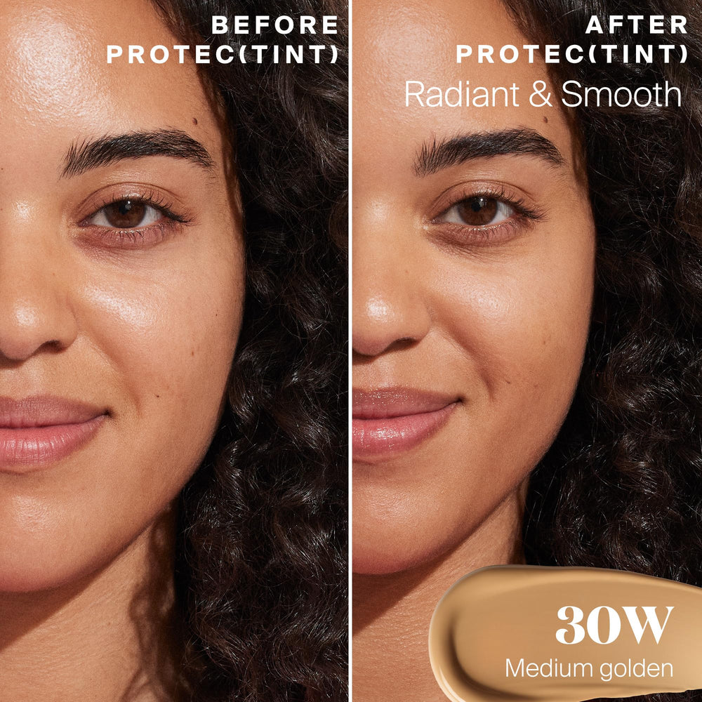 Supergoop Protec(tint) SPF 50 natural finish on face delivers even tone