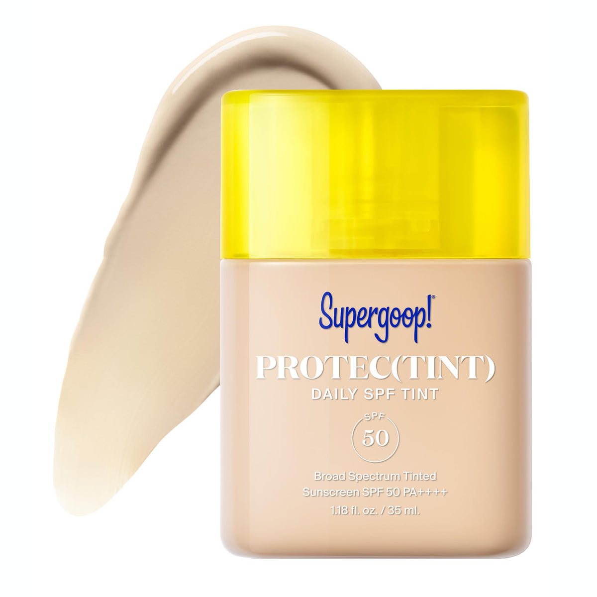 Supergoop Protec(tint) Light bottle close-up for easy daily SPF 50 protection.