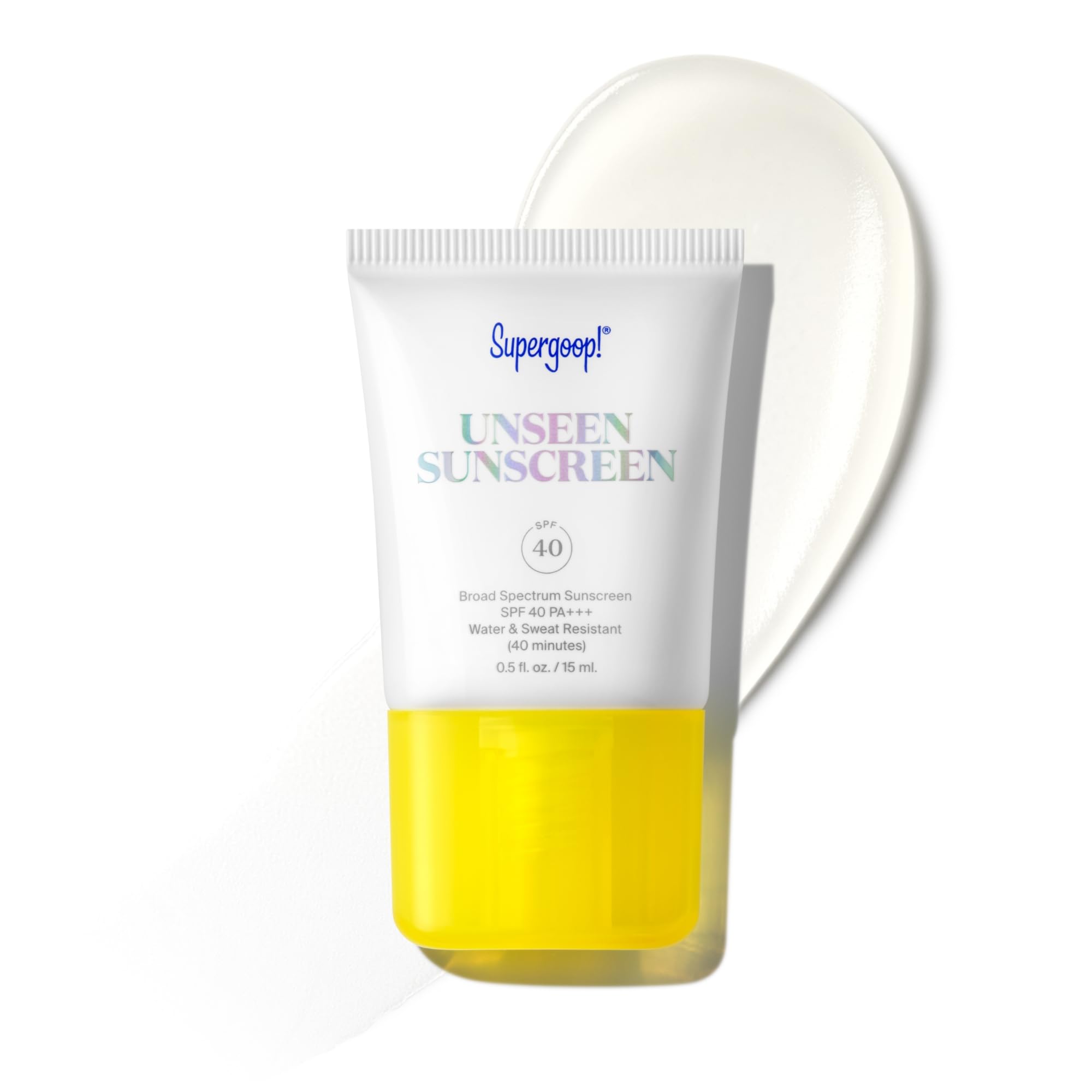 Supergoop Unseen Clear Sunscreen bottle showing invisible protection for all skin tones