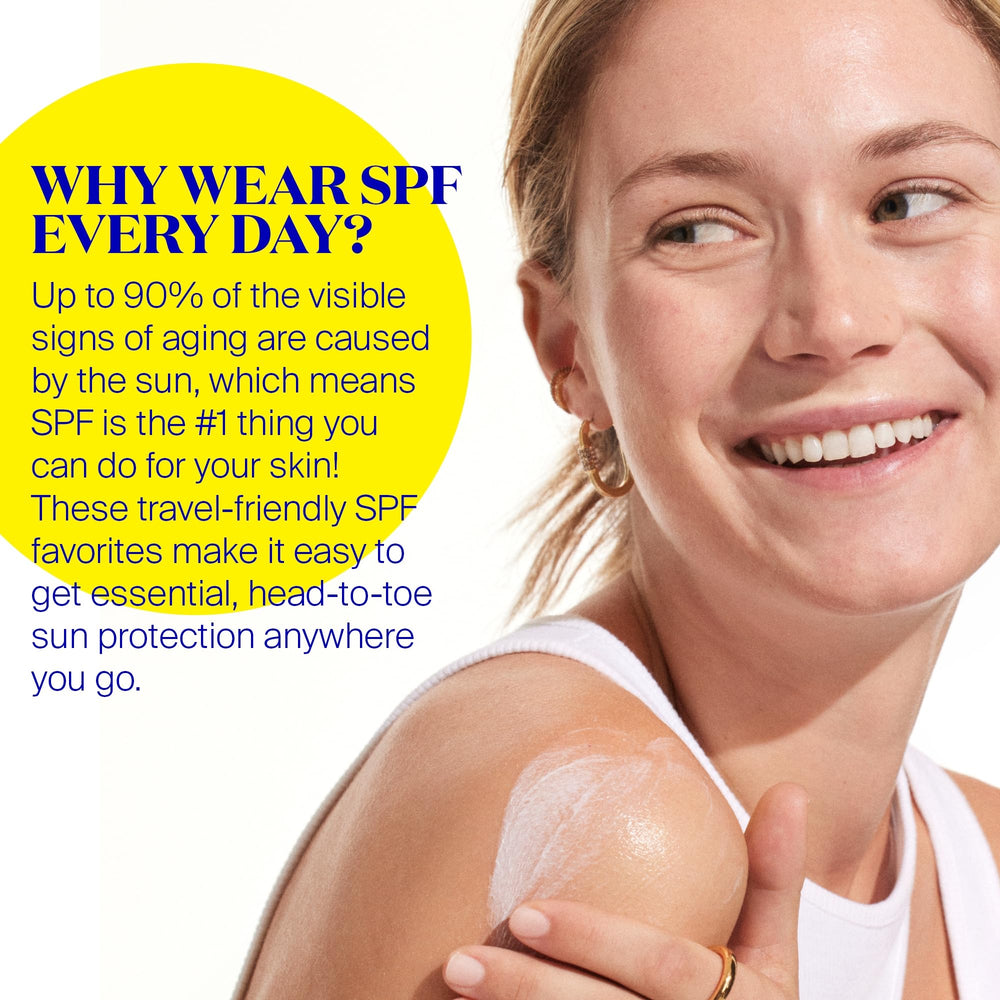 Supergoop! Unseen Sunscreen application scene emphasizes fragrance-free, skin-friendly SPF protection.