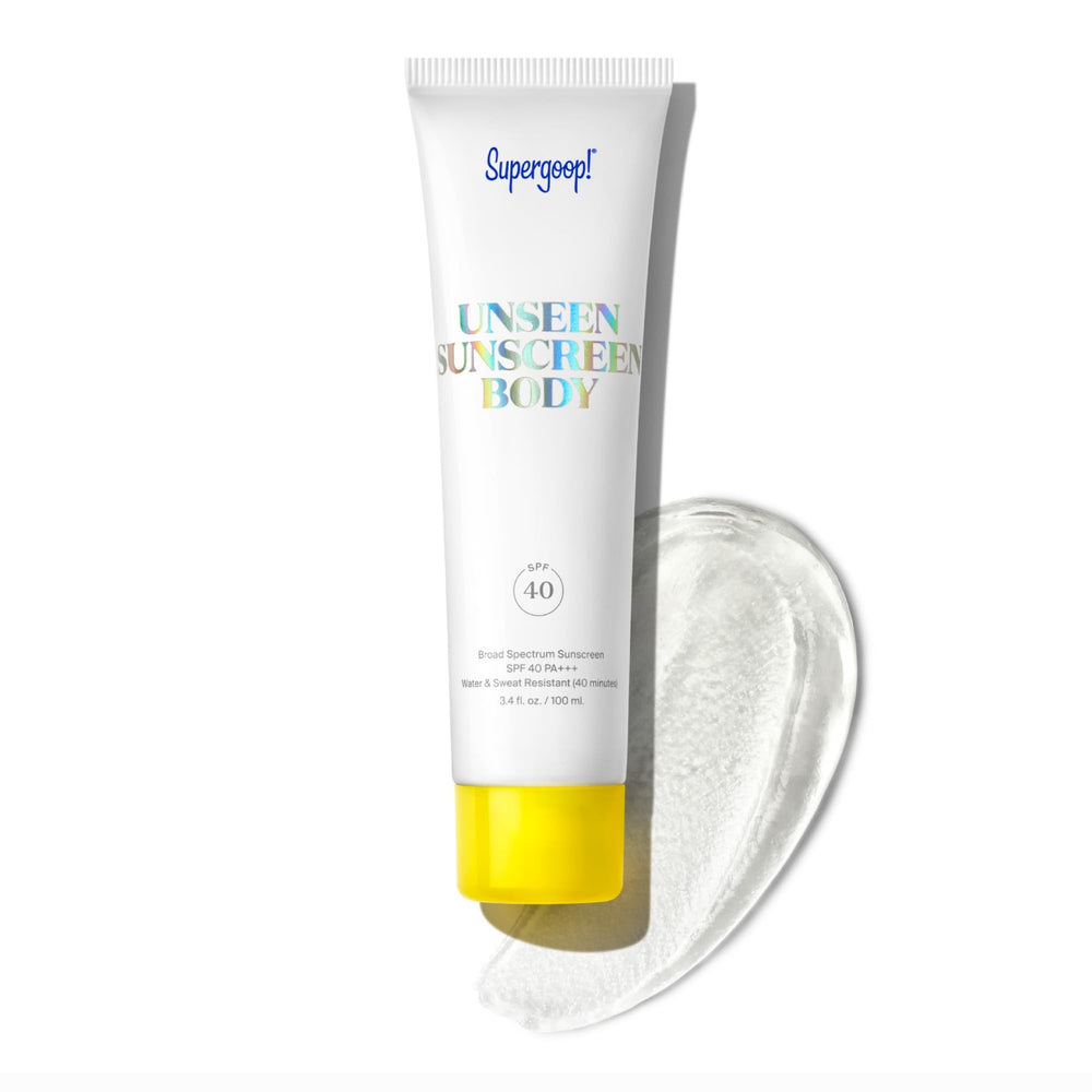 Supergoop! Unseen Sunscreen Body SPF 40 bottle shows invisible protection for everyday wear
