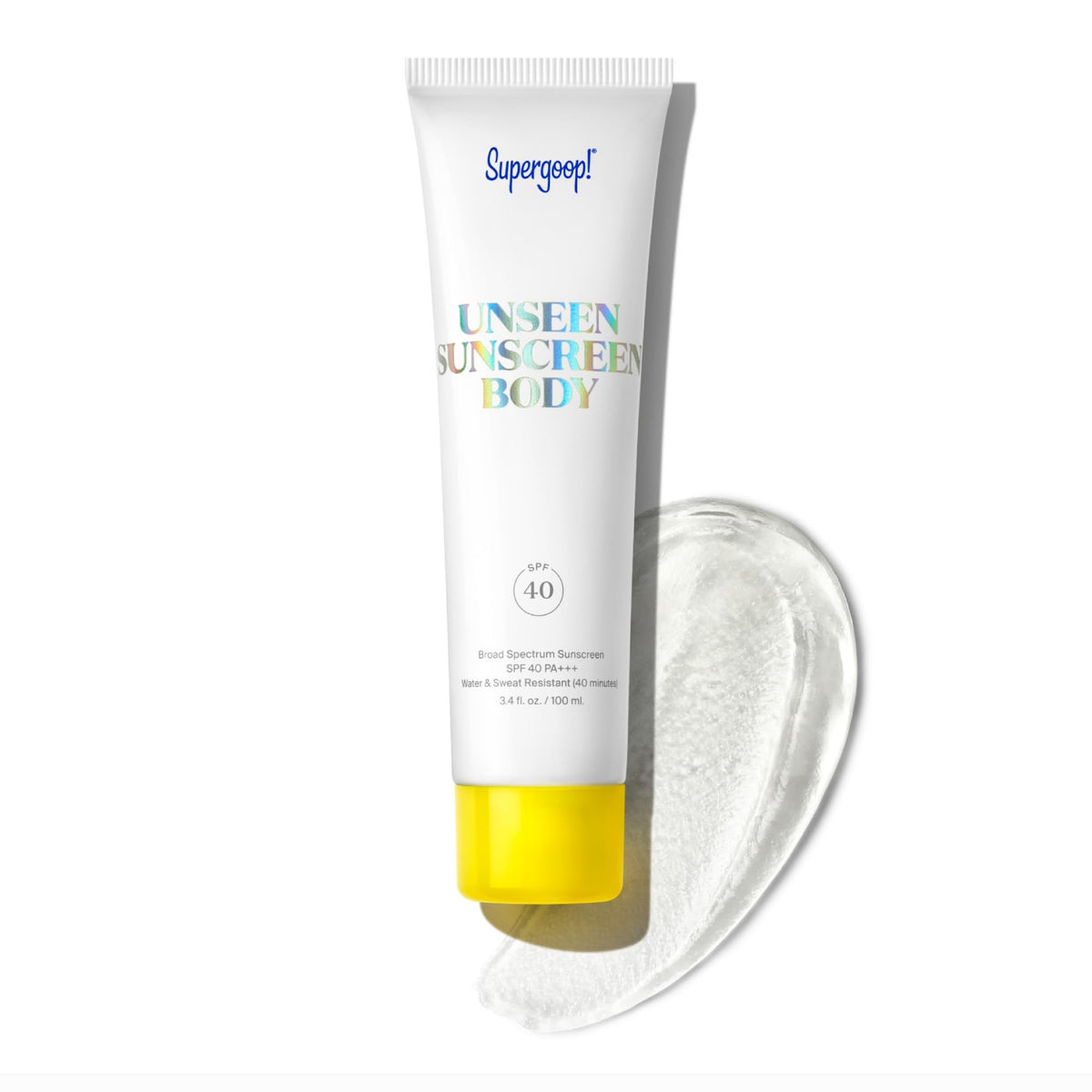 Supergoop! Unseen Sunscreen Body SPF 40 bottle shows invisible protection for everyday wear