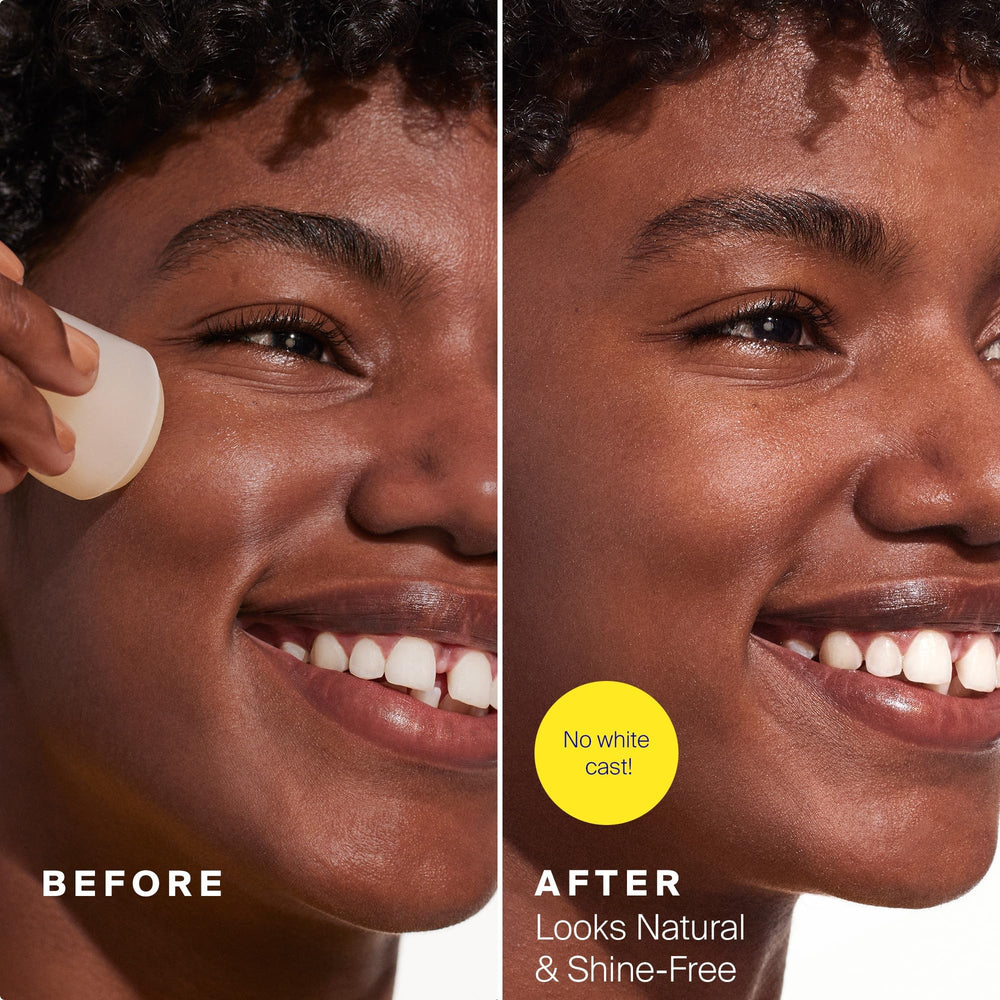 Supergoop Unseen Sunscreen Stick on the face delivering a clear finish