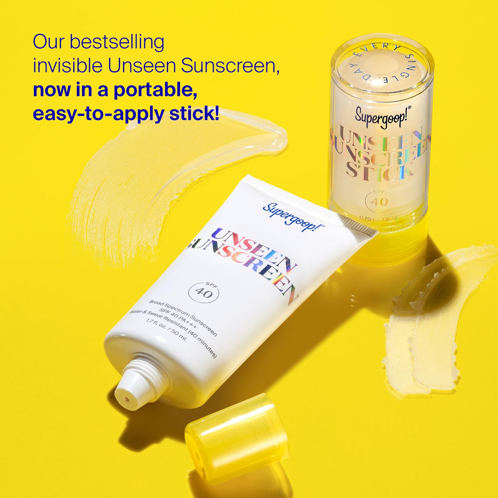 SPF 40 label on Supergoop Unseen Sunscreen Stick for broad protection