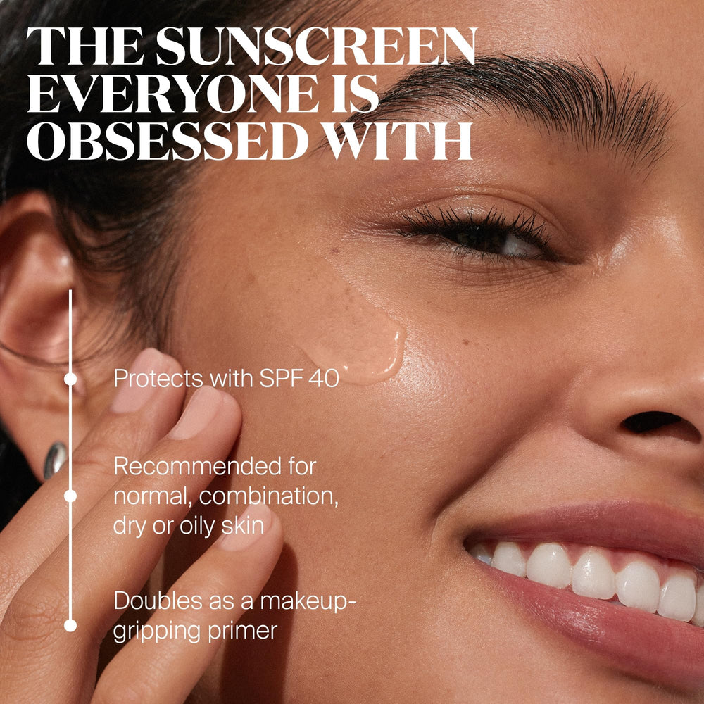 Unseen Sunscreen texture close-up highlighting weightless, scentless finish for everyday wear.