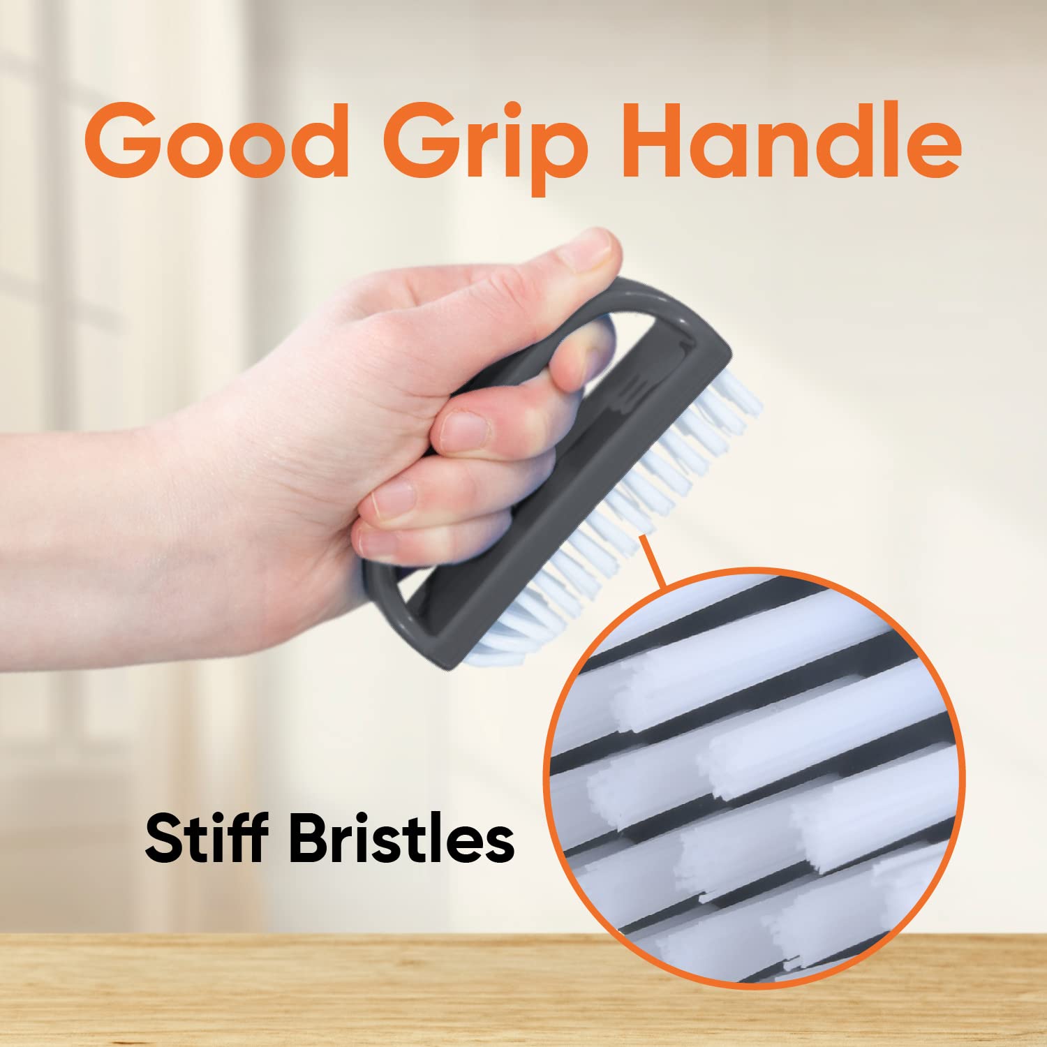 Superio Stiff Nail Brush shoe-cleaning image demonstrates grime removal on footwear.