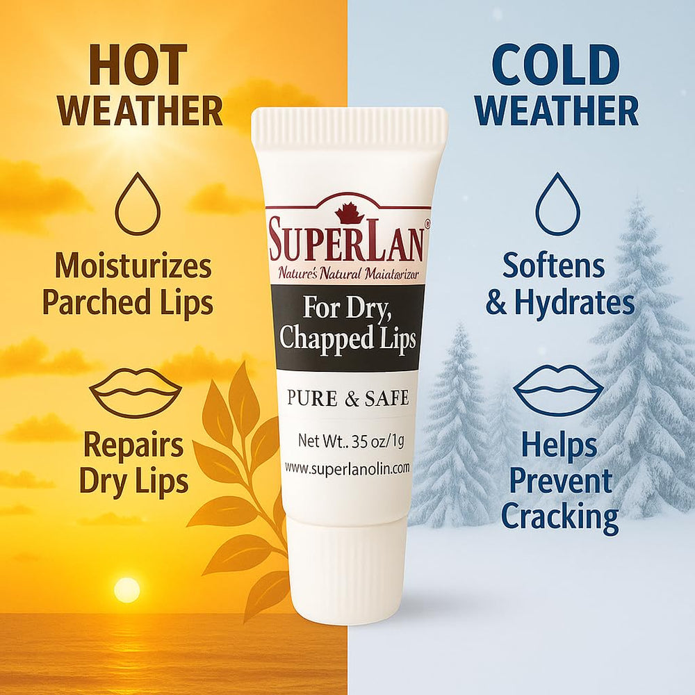 Close-up of Superlan lanolin lip balm delivering smooth, hydrated lips.