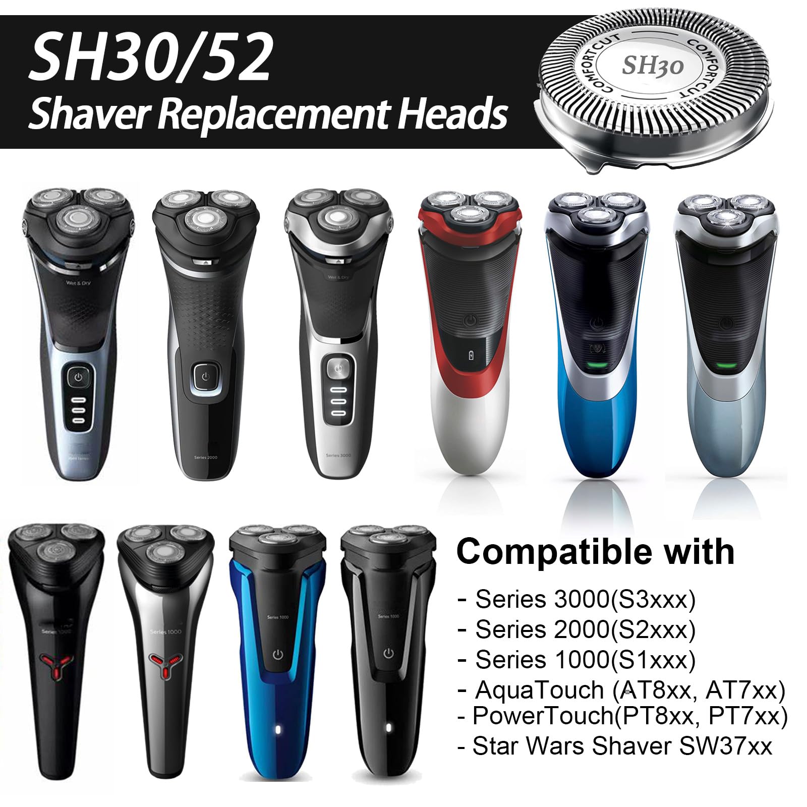 SUPERNB SH30 fit demonstrates quick installation on Philips Norelco razors.