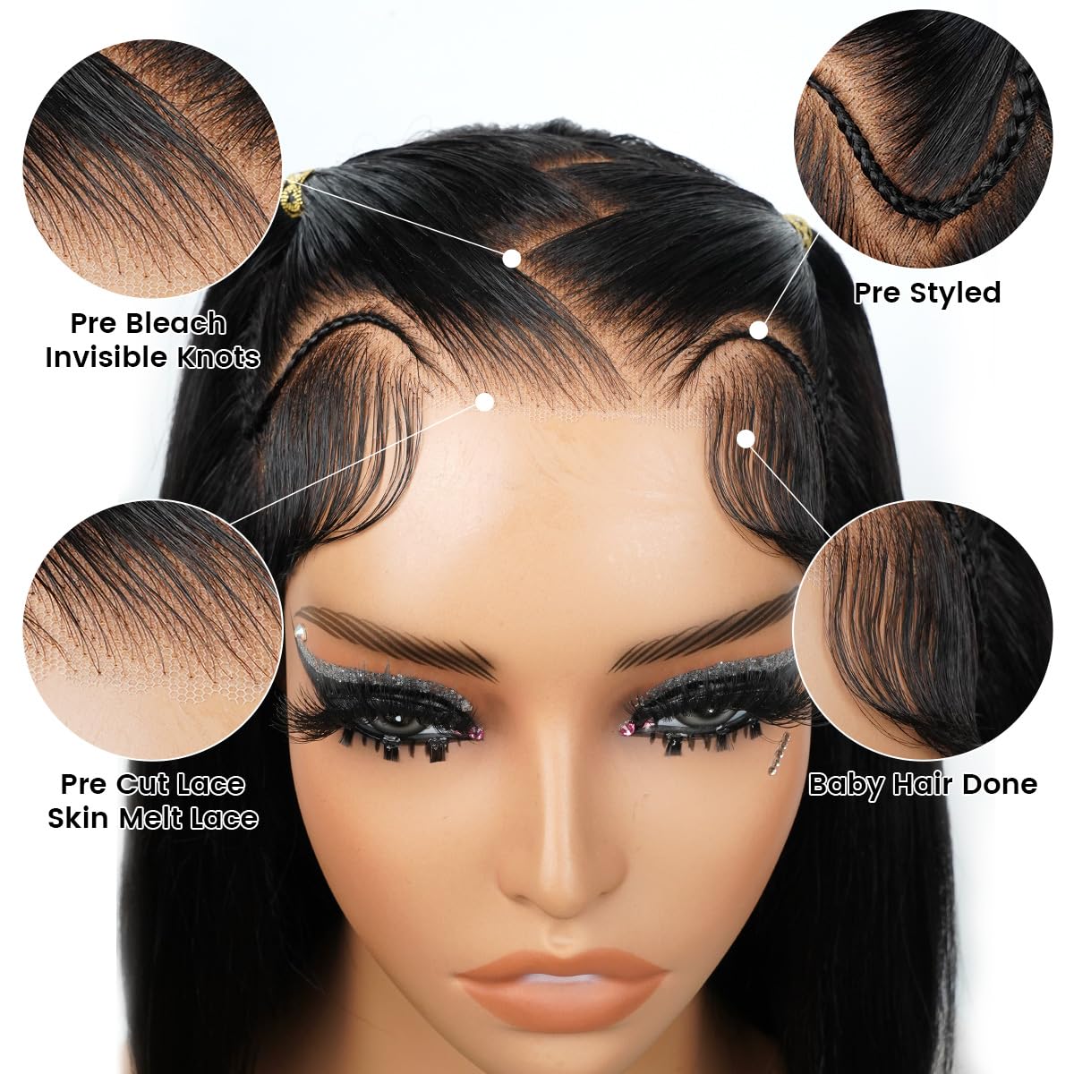 SUPERNOVA glueless short bob braided wig pre-plucked baby hair closeup