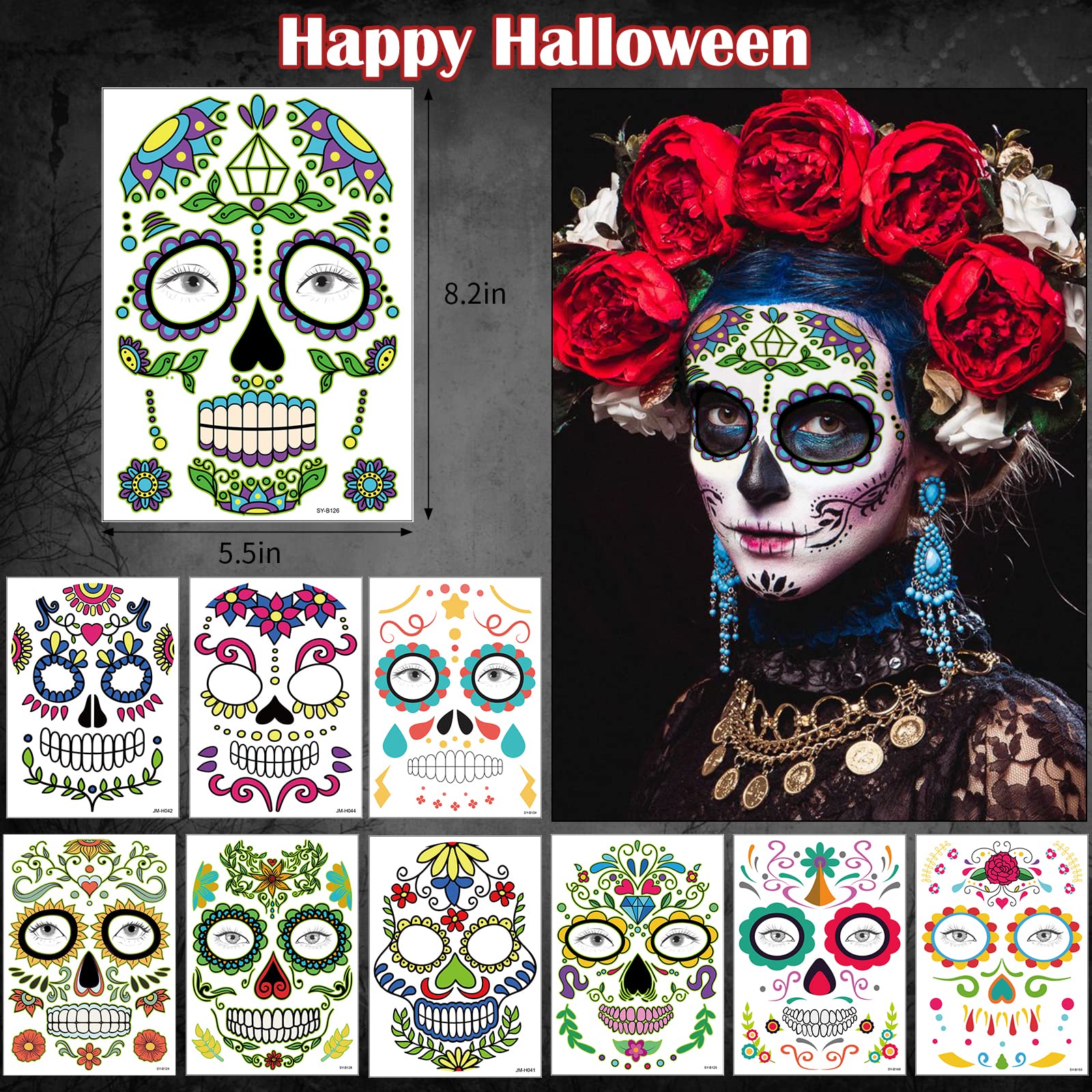 Supersfel sugar skull rose design detail enhances authentic Dia de los Muertos style