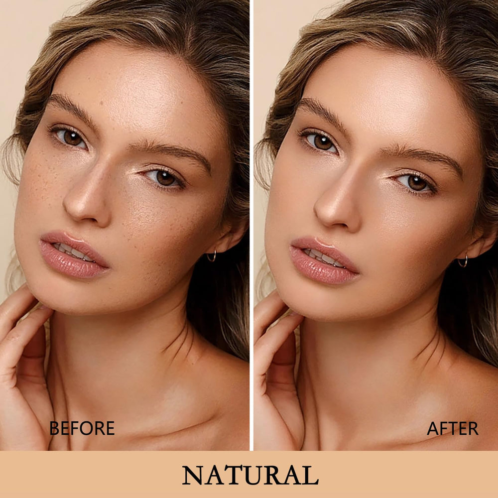 SuperThinker oil-control action image shows shine reduction throughout the day.