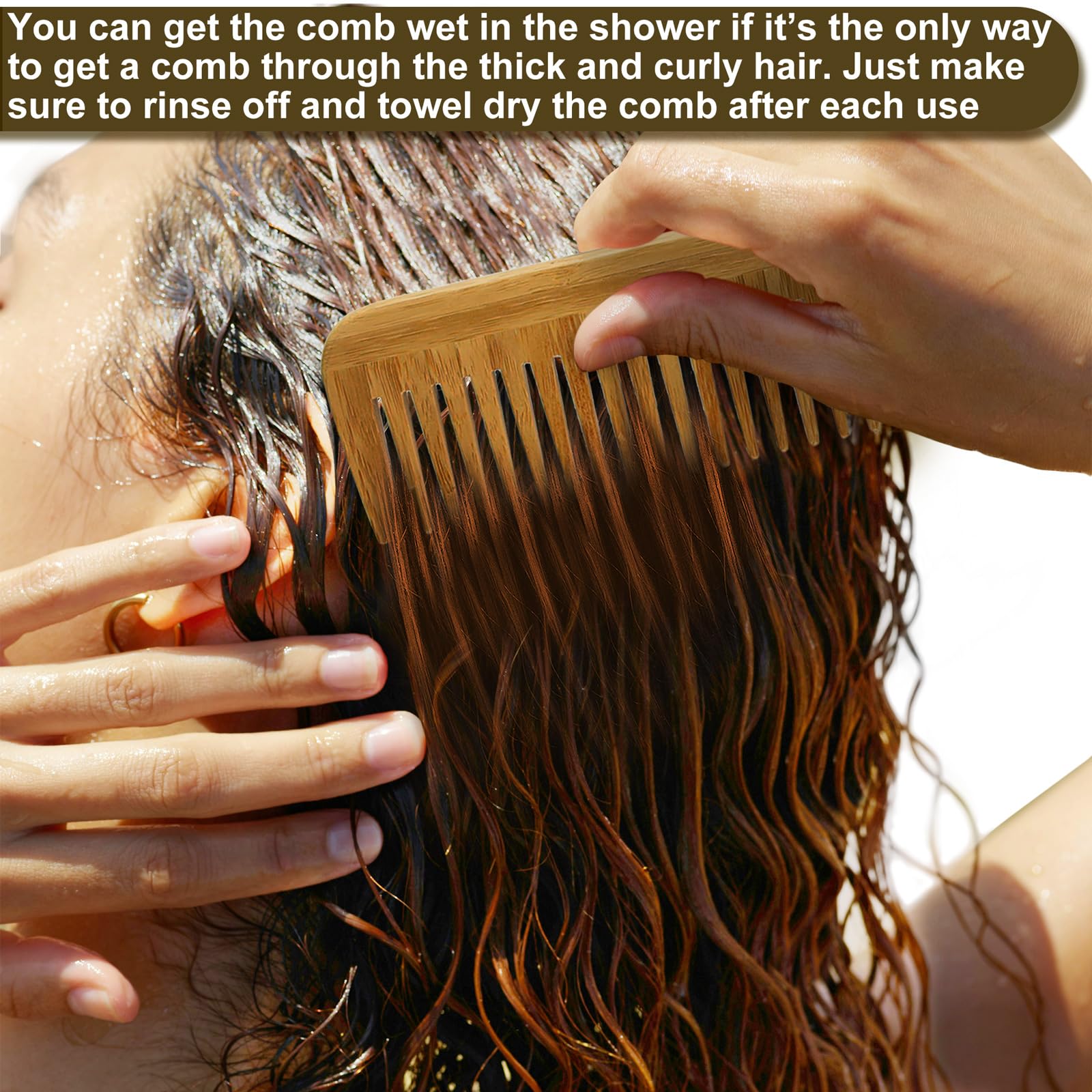 Closeup of bamboo texture on Superwash Plus hair care tools