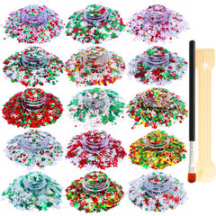 SUPGIFT glitter 15 colors holographic snowflakes close-up highlights vibrant sparkle for makeup and crafts