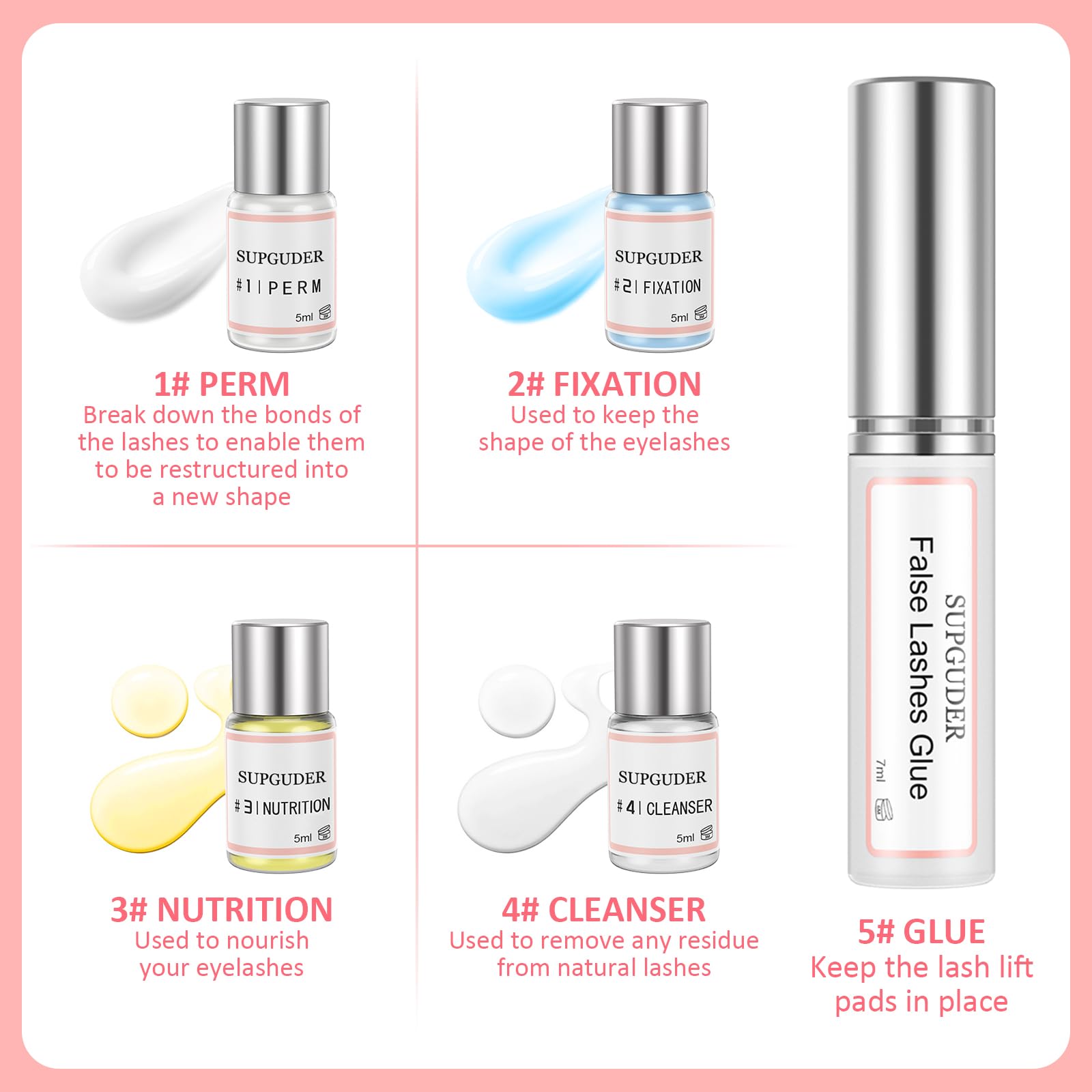 Supguder lash lift kit sequential labels guide easy step-by-step use.