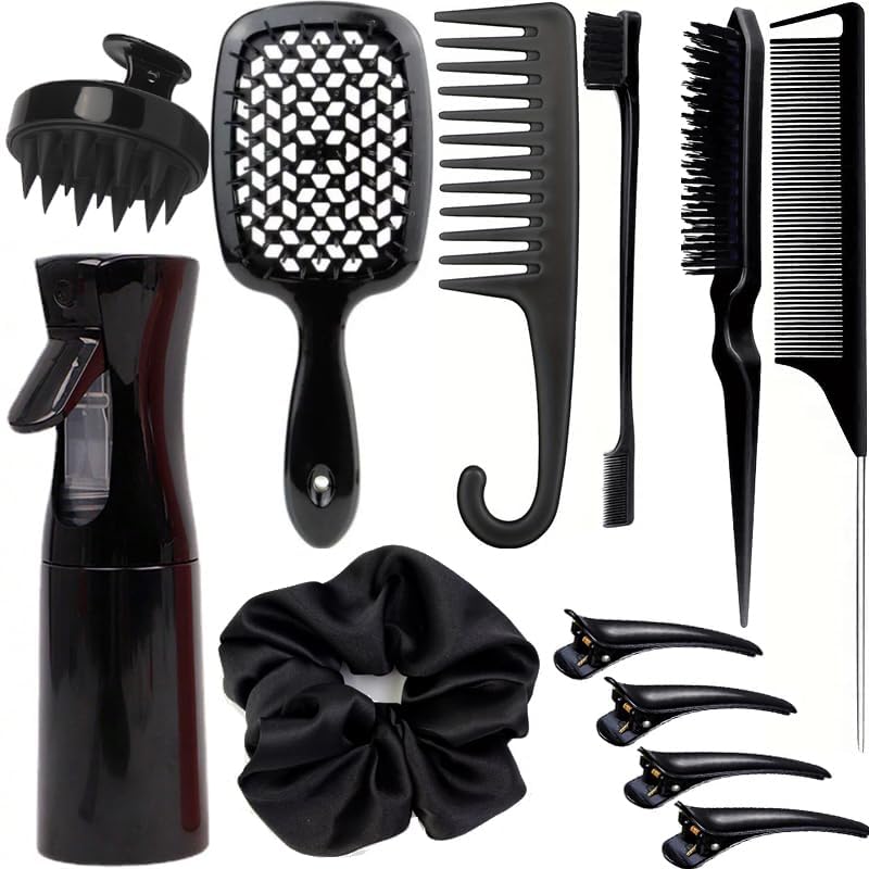 SUPHOUSE detangling brush with soft nylon bristles smooths knots without pulling.