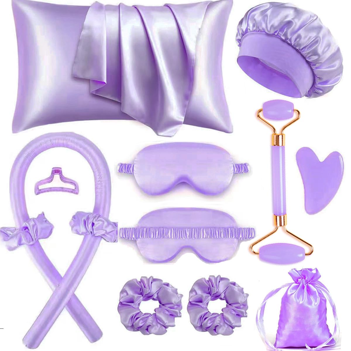 SUPHOUSE heatless curls overnight set with satin pillowcase promotes smooth hair while you sleep