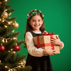 SuPoo iridescent tinsel headband catches light for festive glam