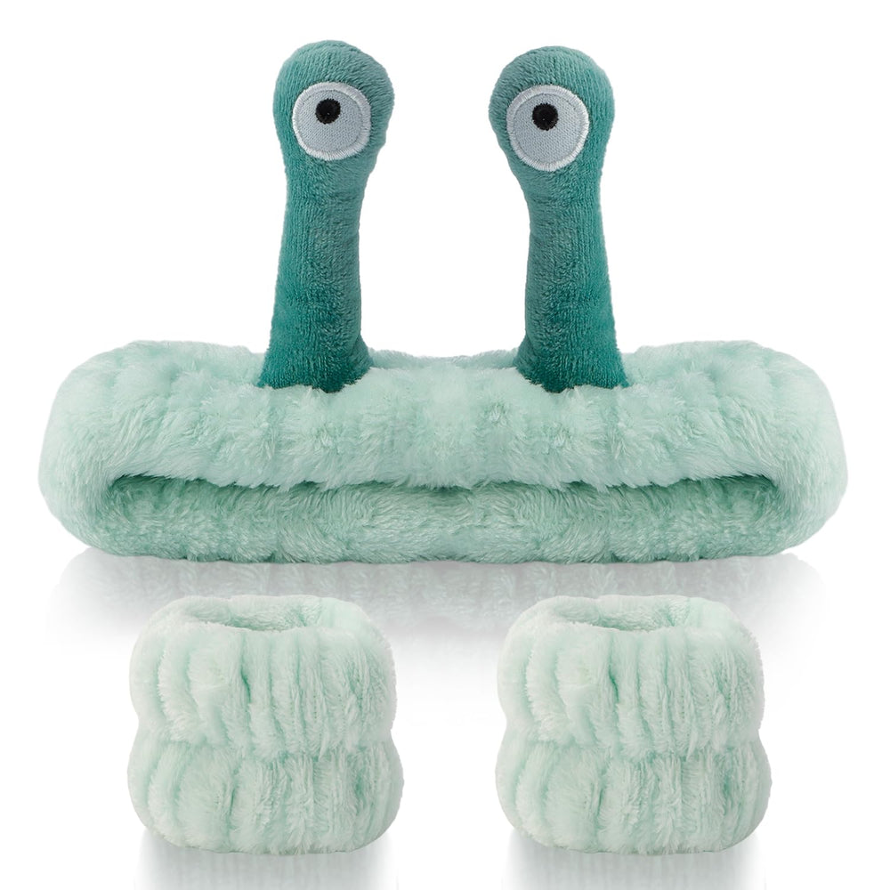 SuPoo snail headband in green, comfy fit for spa and makeup routines
