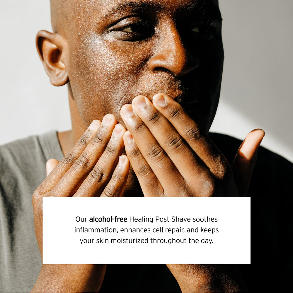 Supply Healing Post Shave spray demonstrates easy application to calm irritation after shaving.