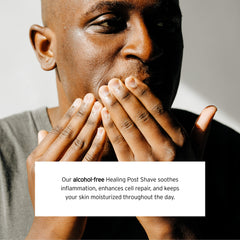 Supply Healing Post Shave spray demonstrates easy application to calm irritation after shaving.