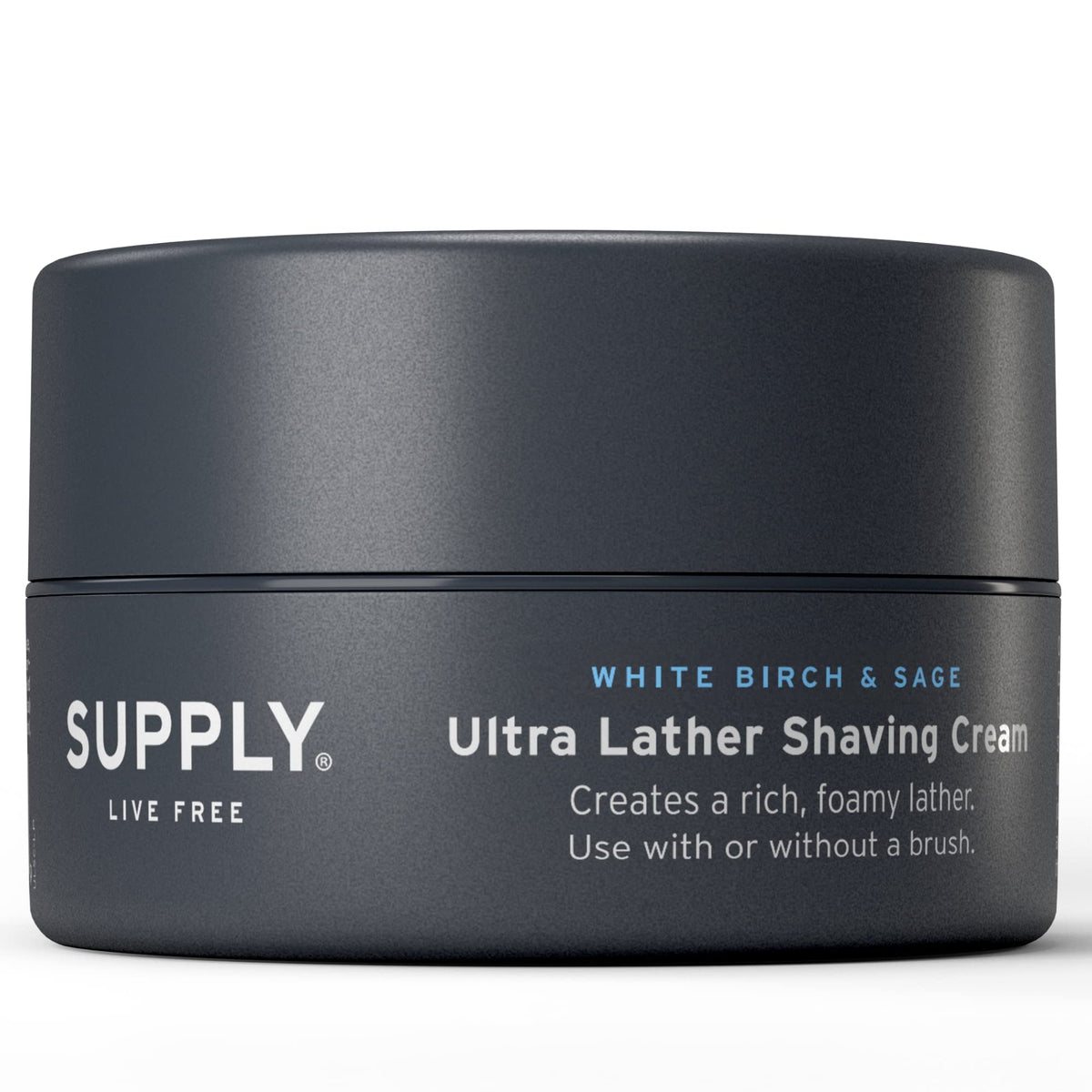 Supply Ultra Lather Shaving Cream jar with rich lather for a smooth shave
