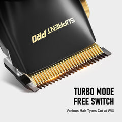 SUPRENT PRO turbo mode two-speed close-up during dense hair trimming