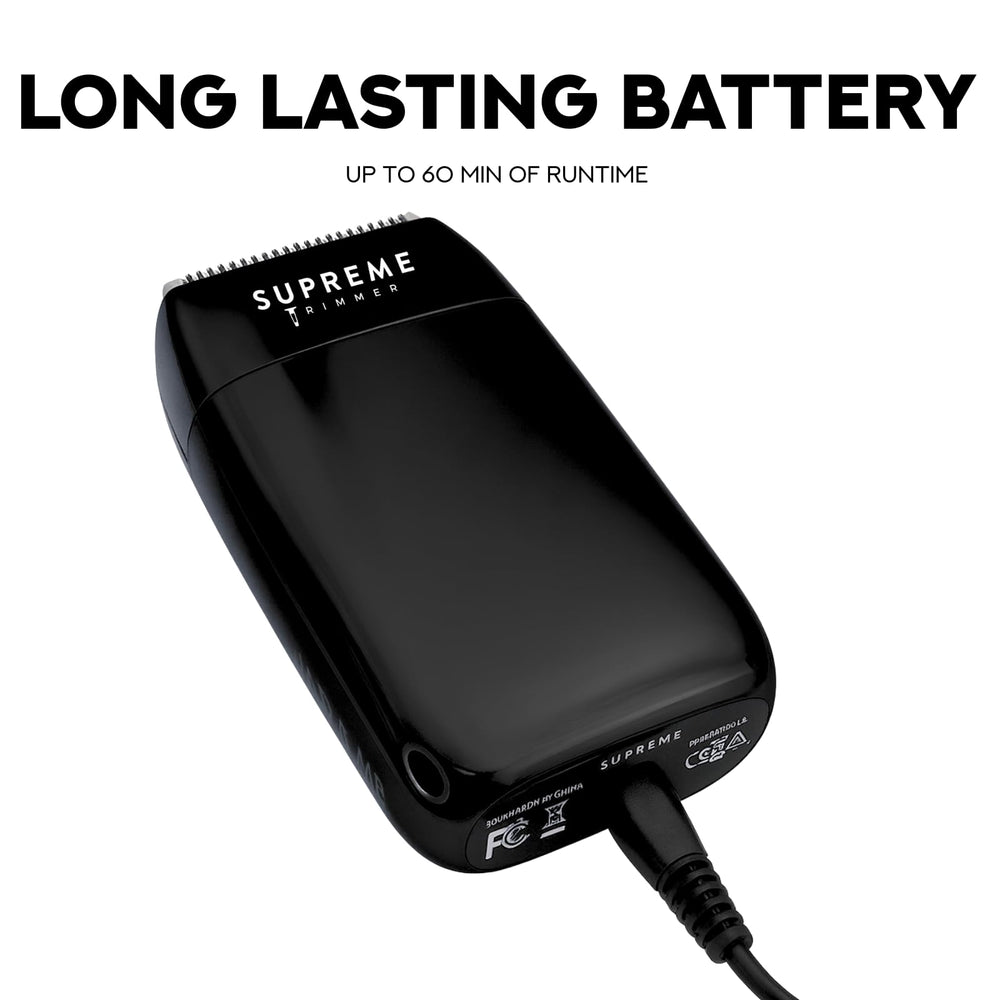 Supreme Trimmer Crunch Lite accessories laid out with brush USB cable and travel pouch for complete kit