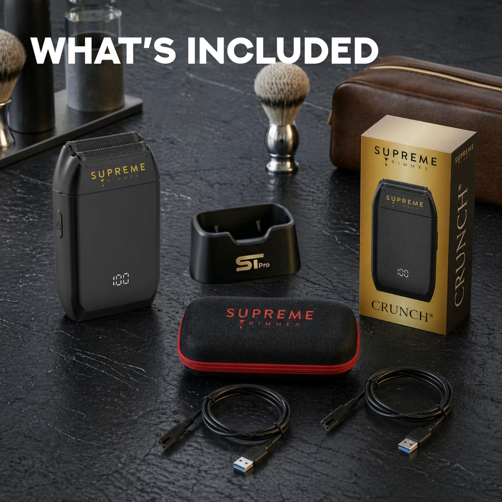 Supreme Trimmer Crunch STF602 hypoallergenic foils protect sensitive skin during shaving.