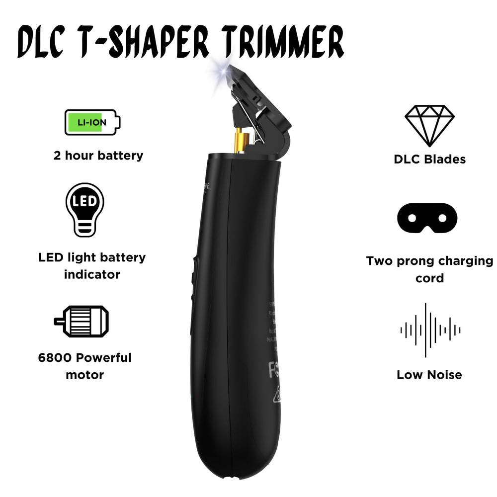 Supreme Trimmer T Shaper DLC blade close-up highlights smooth, snag-free cuts.