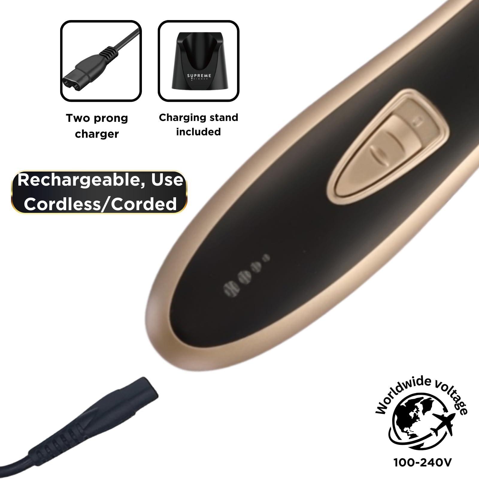Supreme Trimmer ergonomic grip promotes comfortable handling during long sessions.