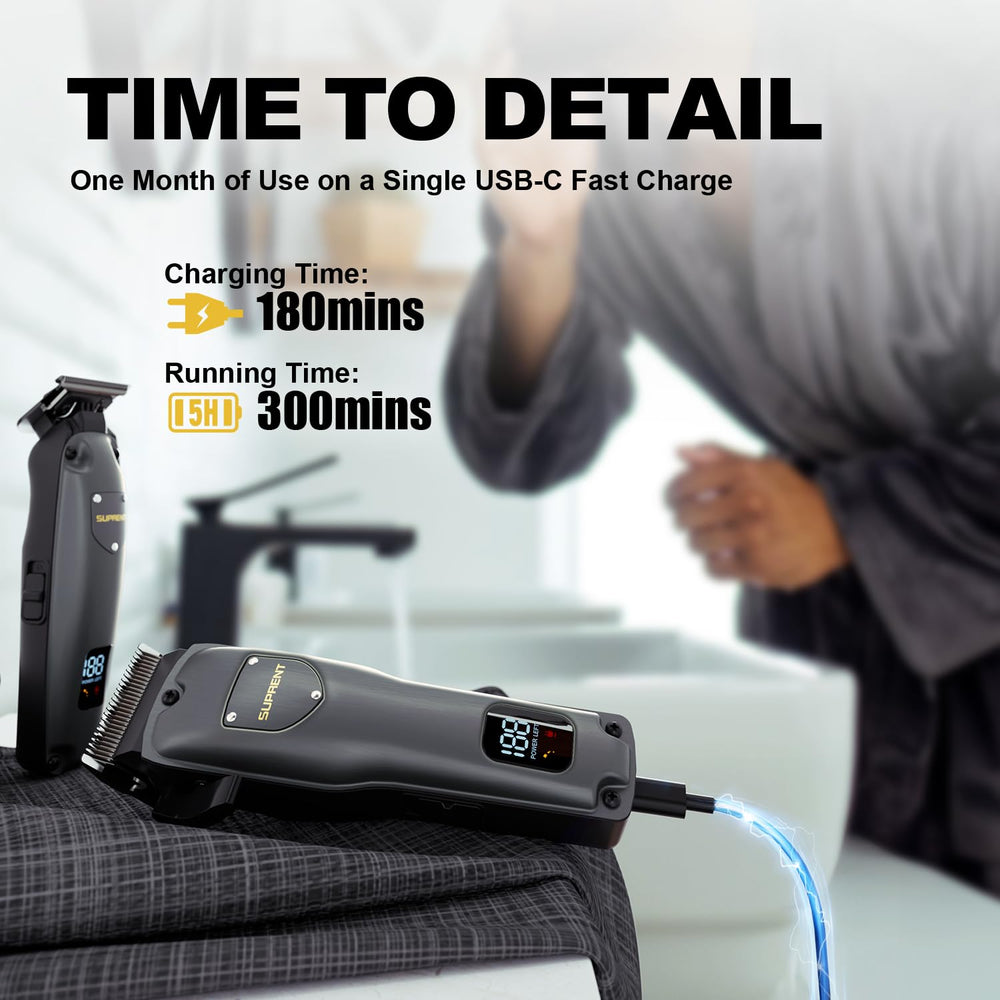 Suprent hair clipper LED display shows power and maintenance reminders