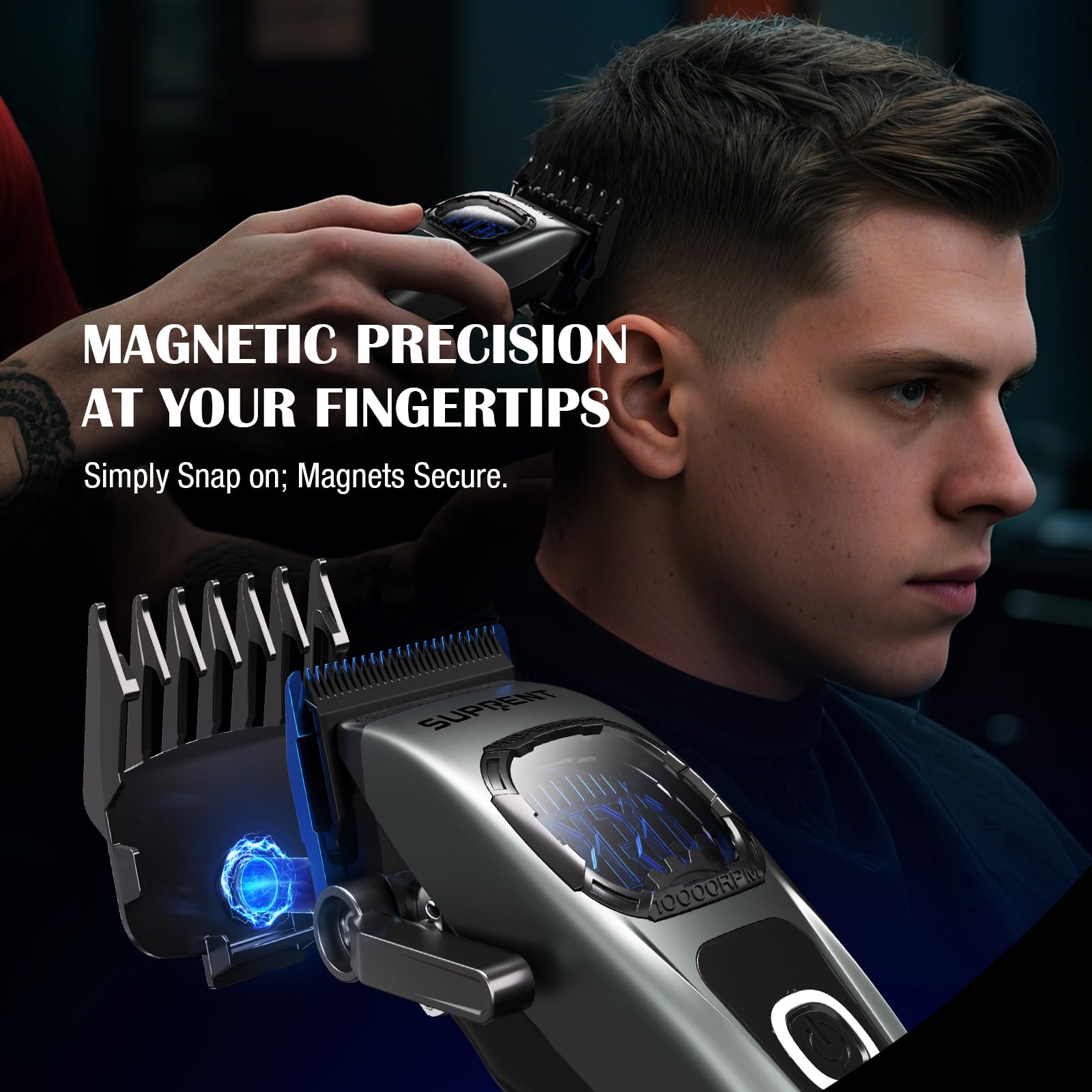 SUPRENT professional barbershop scene illustrating efficiency and pro results