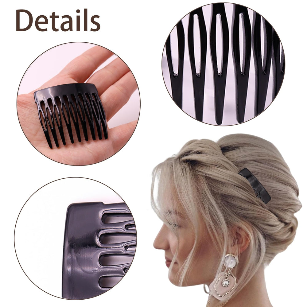 Suptizizkz black small French side combs on hair, adds subtle hold and polish.