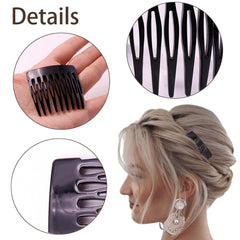 Suptizizkz black small French side combs on hair, adds subtle hold and polish.