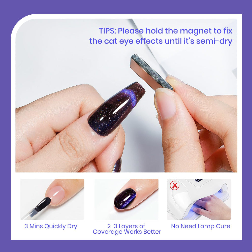 SUPWEE Cat Eye Pattern Demo shows magnetic nail art ready for photos