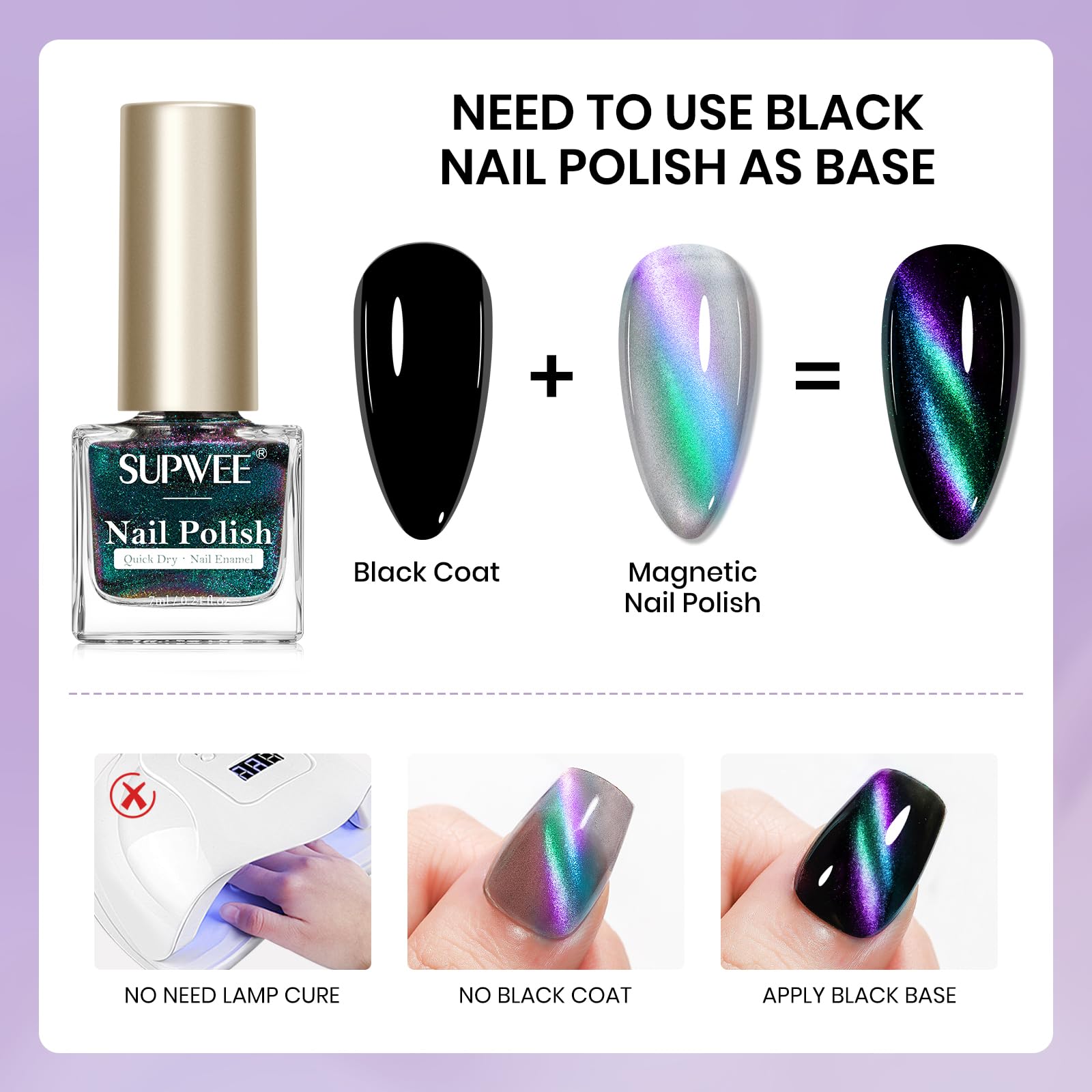 SUPWEE cat-eye polish magnet layer creates vivid color-shift under light.