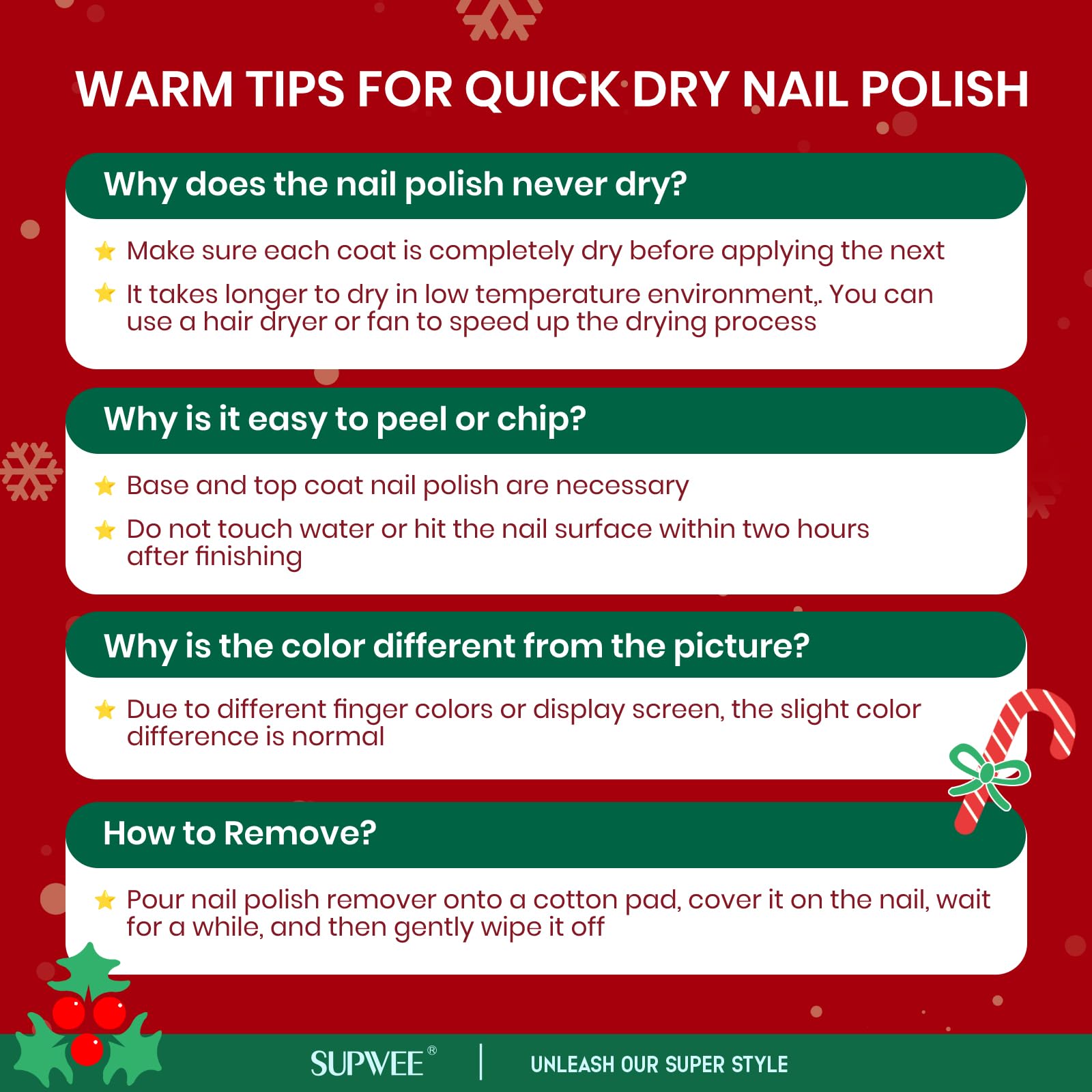 SUPWEE Christmas nail polish set packaging image shows compact travel-friendly kit