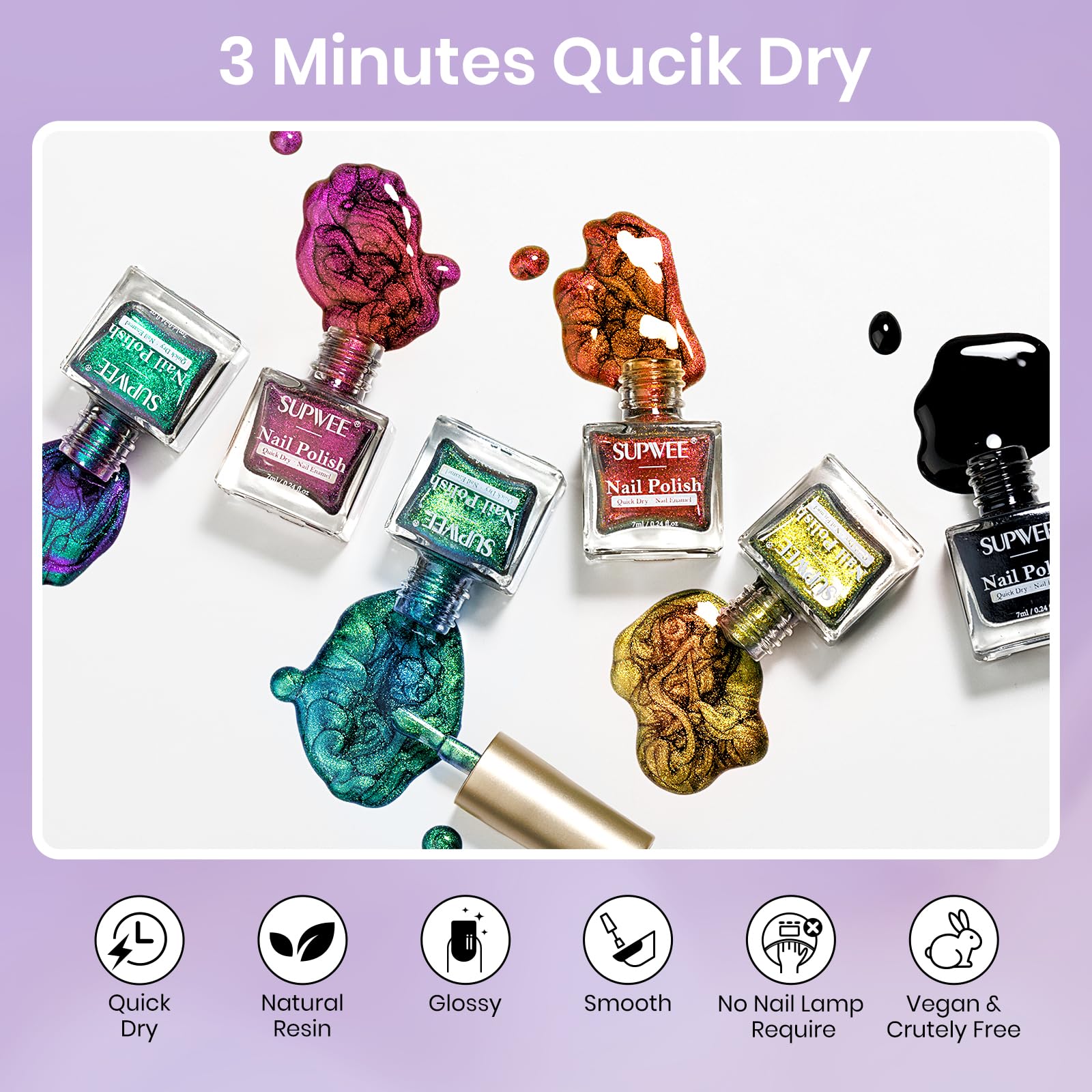 SUPWEE multi-color holographic glitter shifts with lighting for versatile looks.