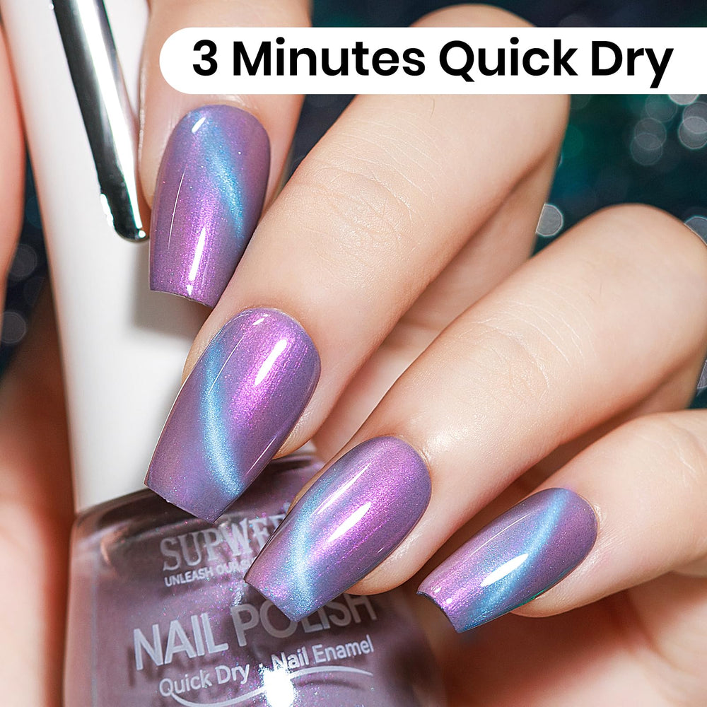 Applying SUPWEE Mermaid Pearl Cat Eye Nail Polish for a chic manicure