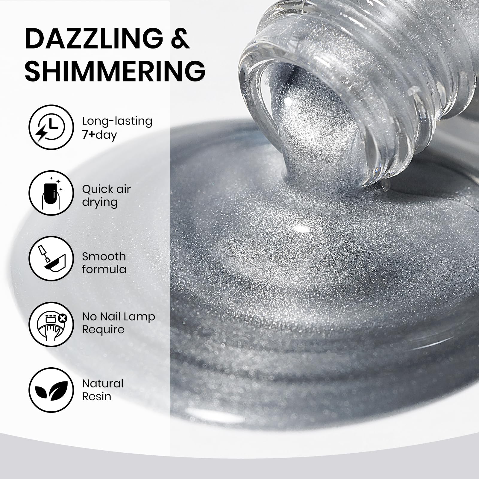 SUPWEE nails closeup in silver showcases dazzling chrome effect