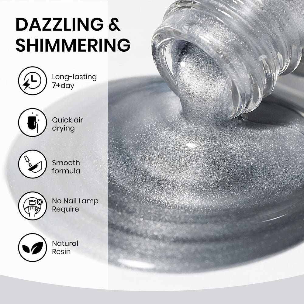 SUPWEE nails closeup in silver showcases dazzling chrome effect
