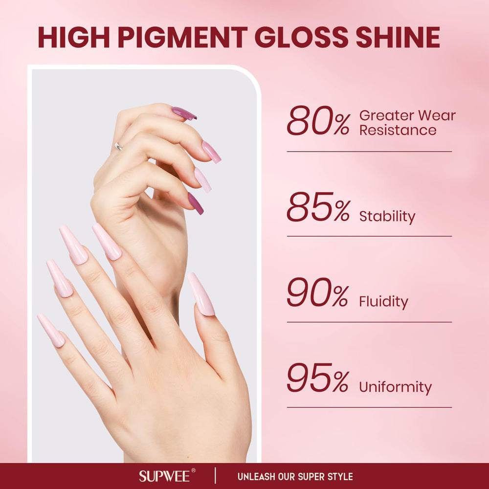 SUPWEE Nude Nail Polish Set tips demonstrate base and top coat for durability