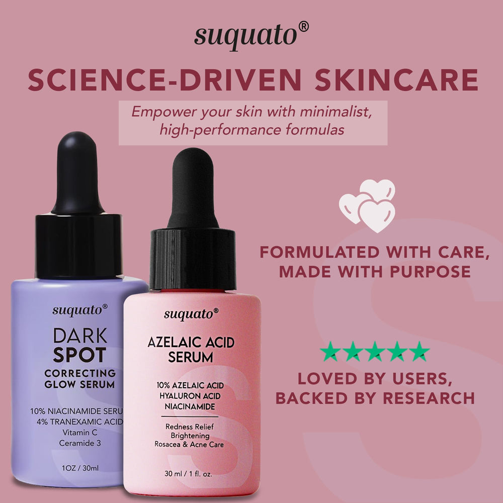 Suquato brightening glow presentation indicating more even tone over time.