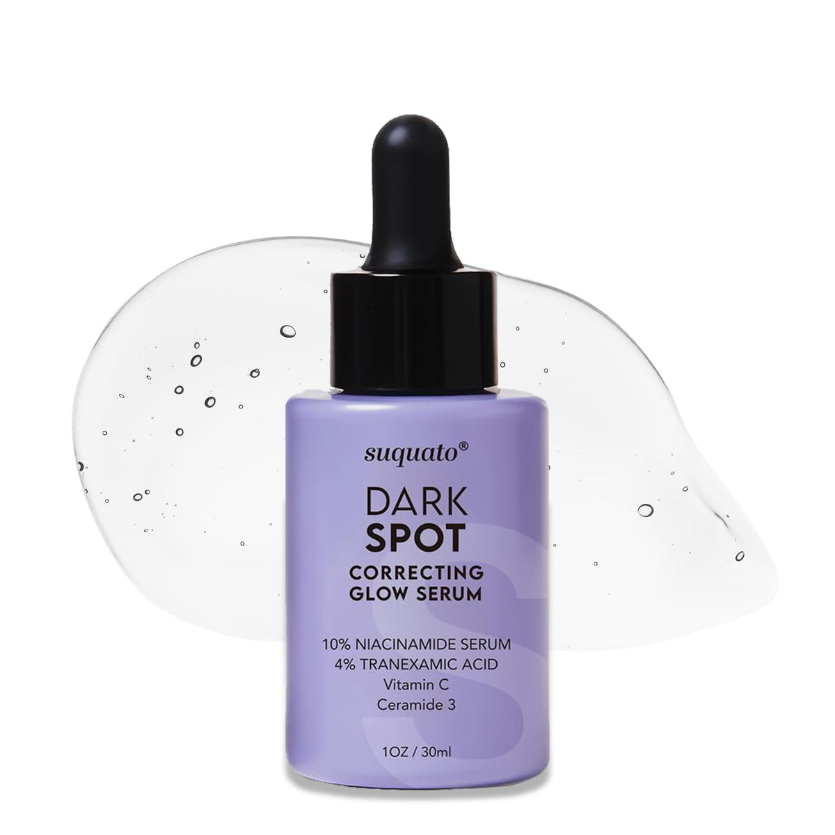 Suquato dark spot serum bottle pump for brightening and evening skin tone.